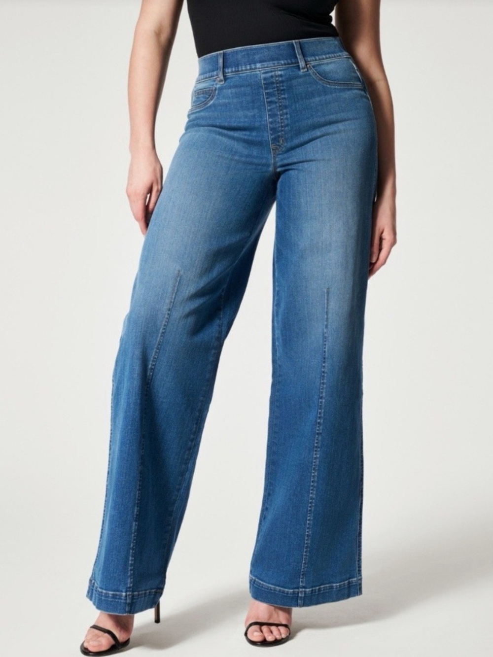 SPANX EveryWear Seamed-Front Wide Leg Jeans Small Tall / Long Vintage Indigo
